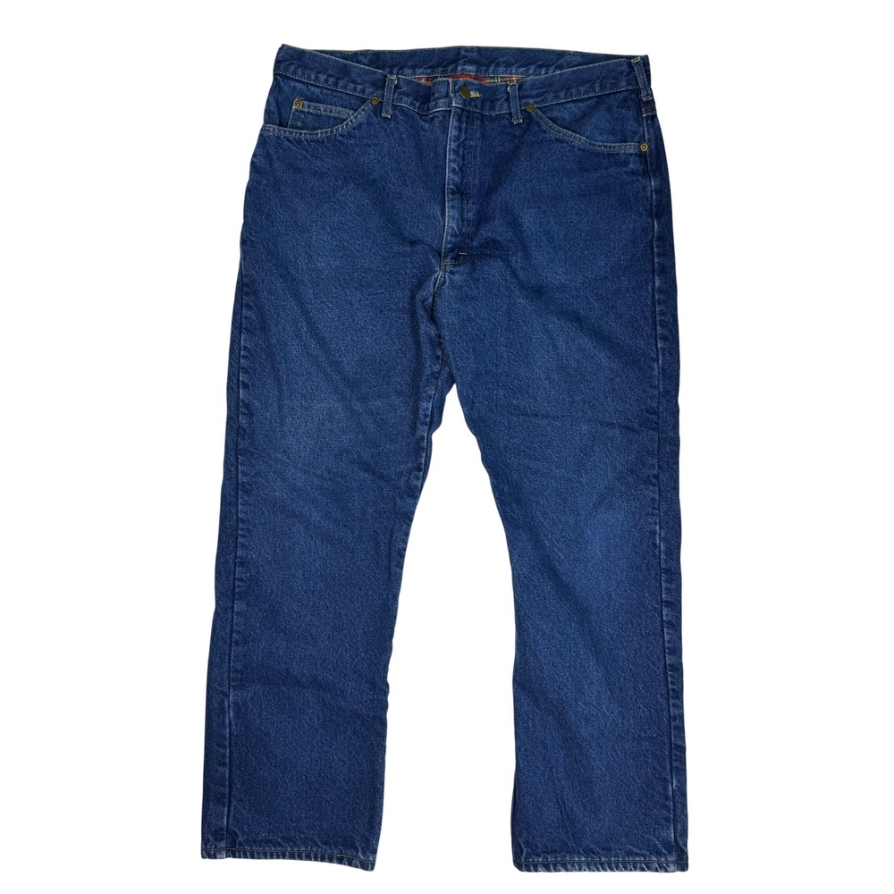 LL Bean Vintage Gorpcore Workwear Mens Straight Flannel Lined Jeans Blue Cotton